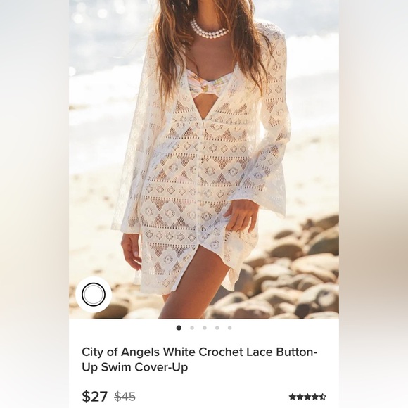 Lulus White Crochet Lace Button-Up Womens Swim Cover-Up - Picture 1 of 5